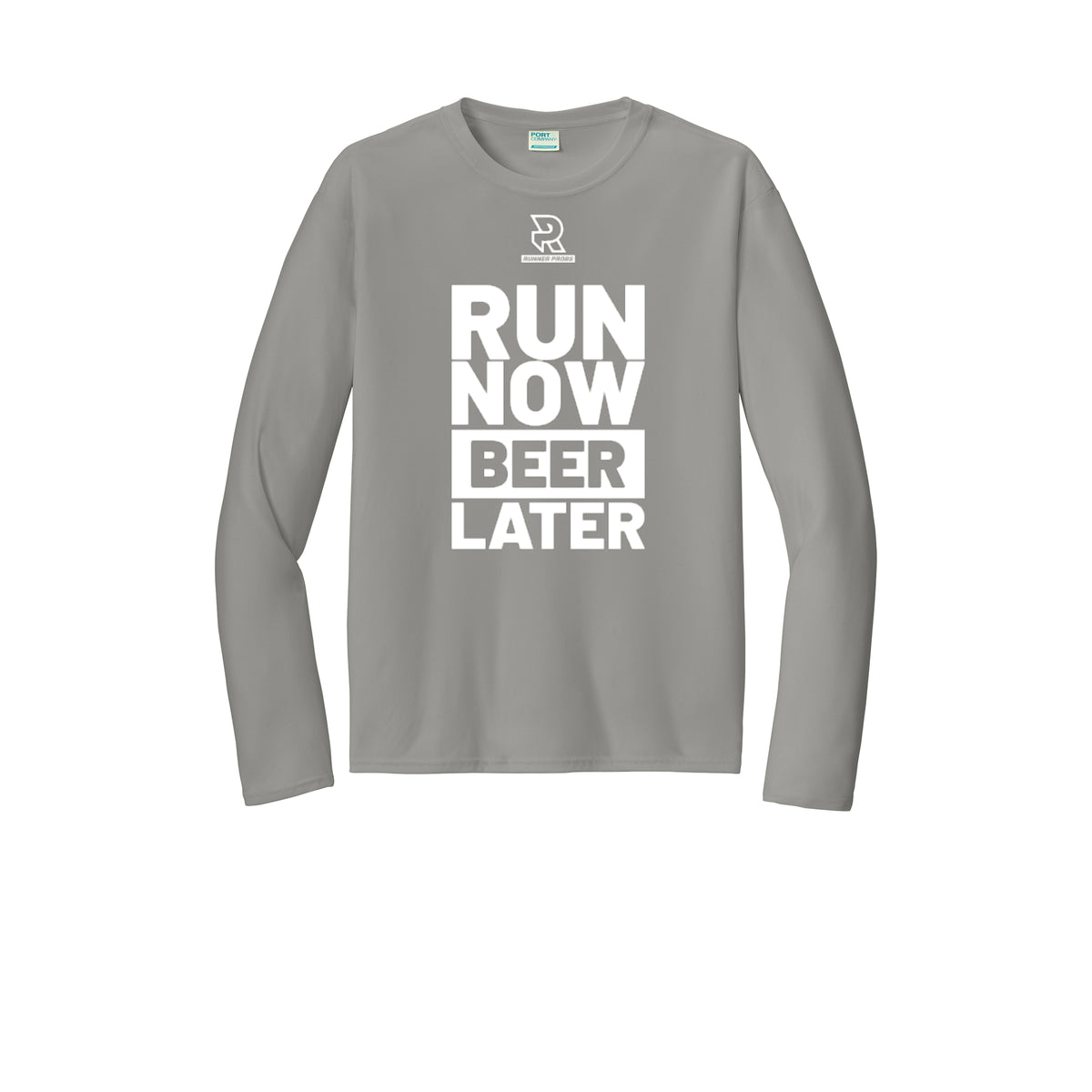 RUN NOW BEER LATER (White) - Long Sleeve Performance Tee