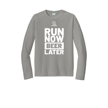RUN NOW BEER LATER (White) - Long Sleeve Performance Tee