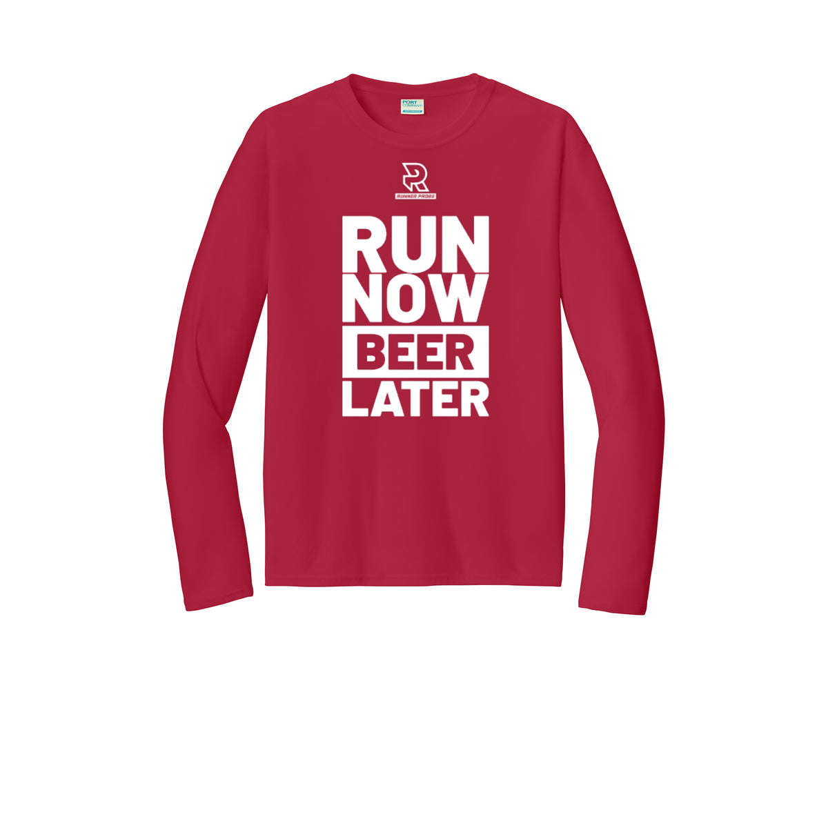 RUN NOW BEER LATER (White) - Long Sleeve Performance Tee