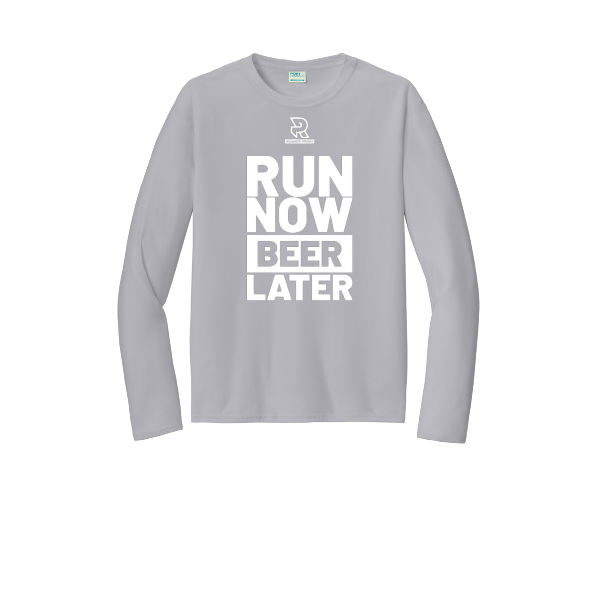 RUN NOW BEER LATER (White) - Long Sleeve Performance Tee