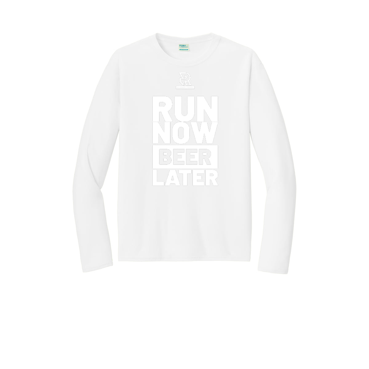RUN NOW BEER LATER (White) - Long Sleeve Performance Tee