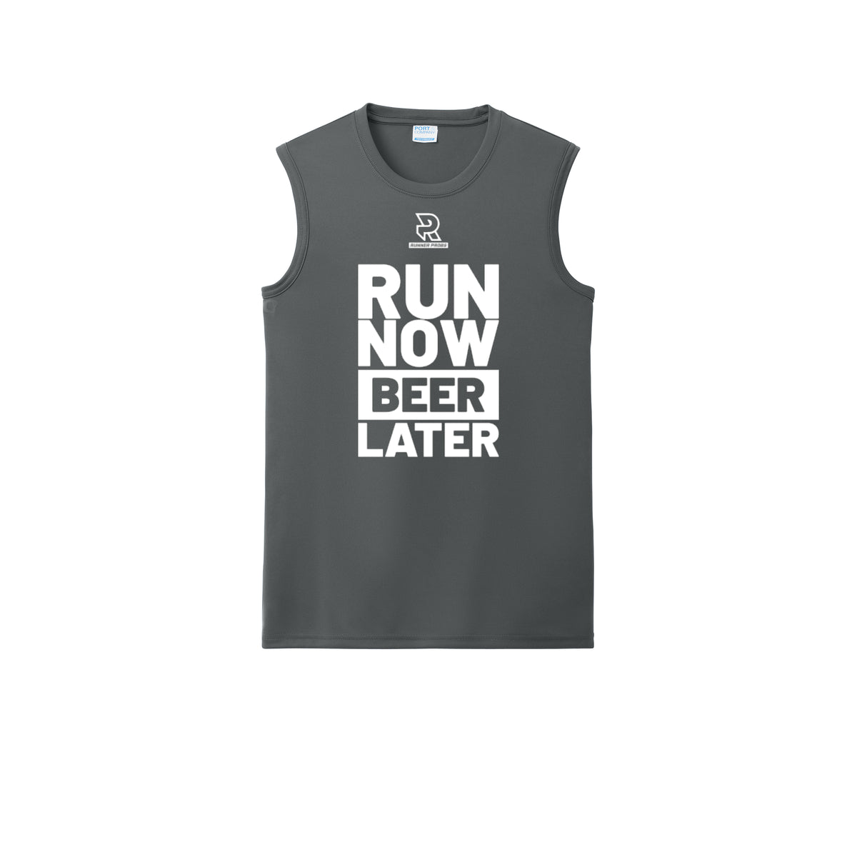 RUN NOW BEER LATER (White) - Sleeveless Performance Tee