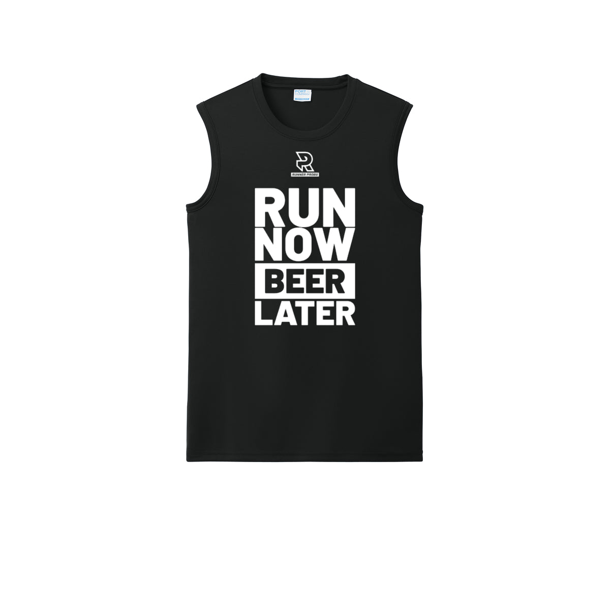 RUN NOW BEER LATER (White) - Sleeveless Performance Tee