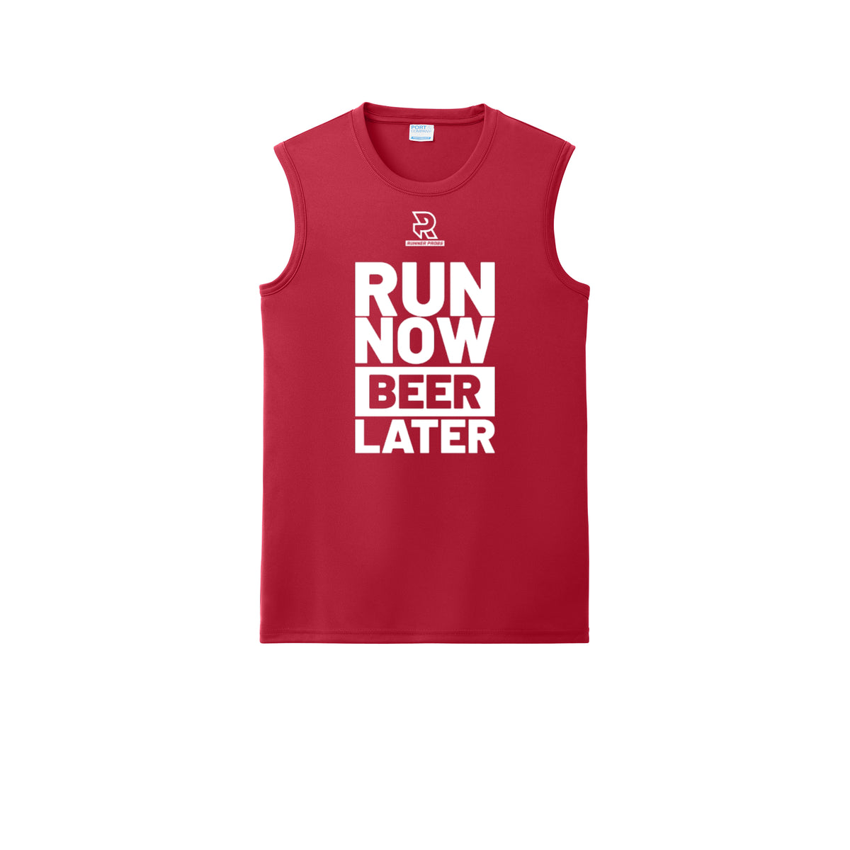 RUN NOW BEER LATER (White) - Sleeveless Performance Tee