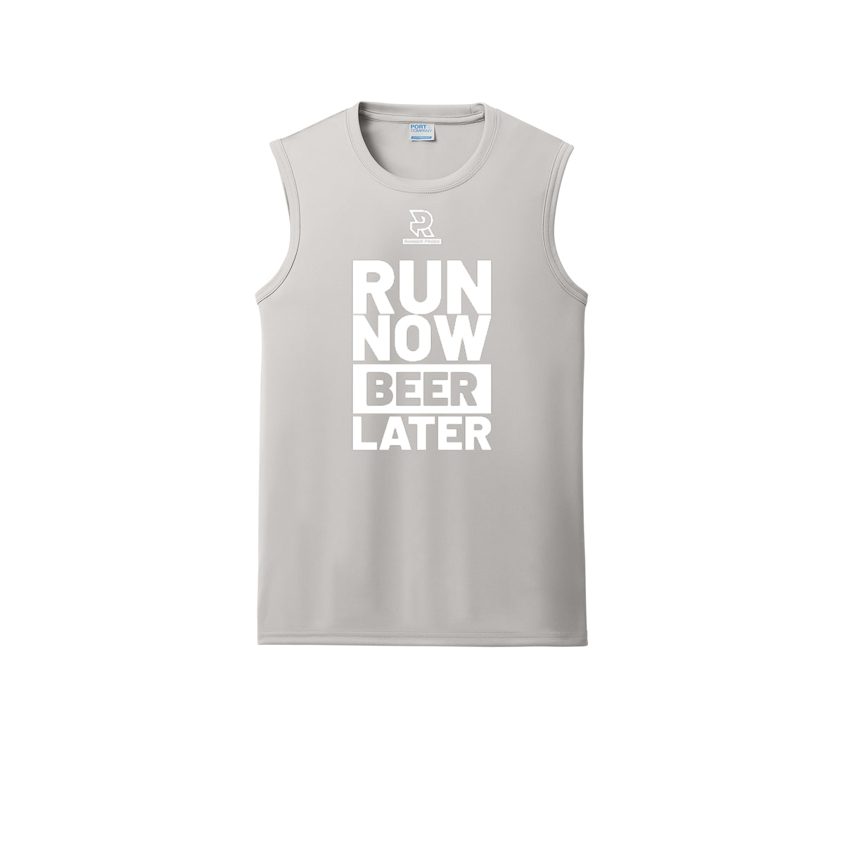 RUN NOW BEER LATER (White) - Sleeveless Performance Tee