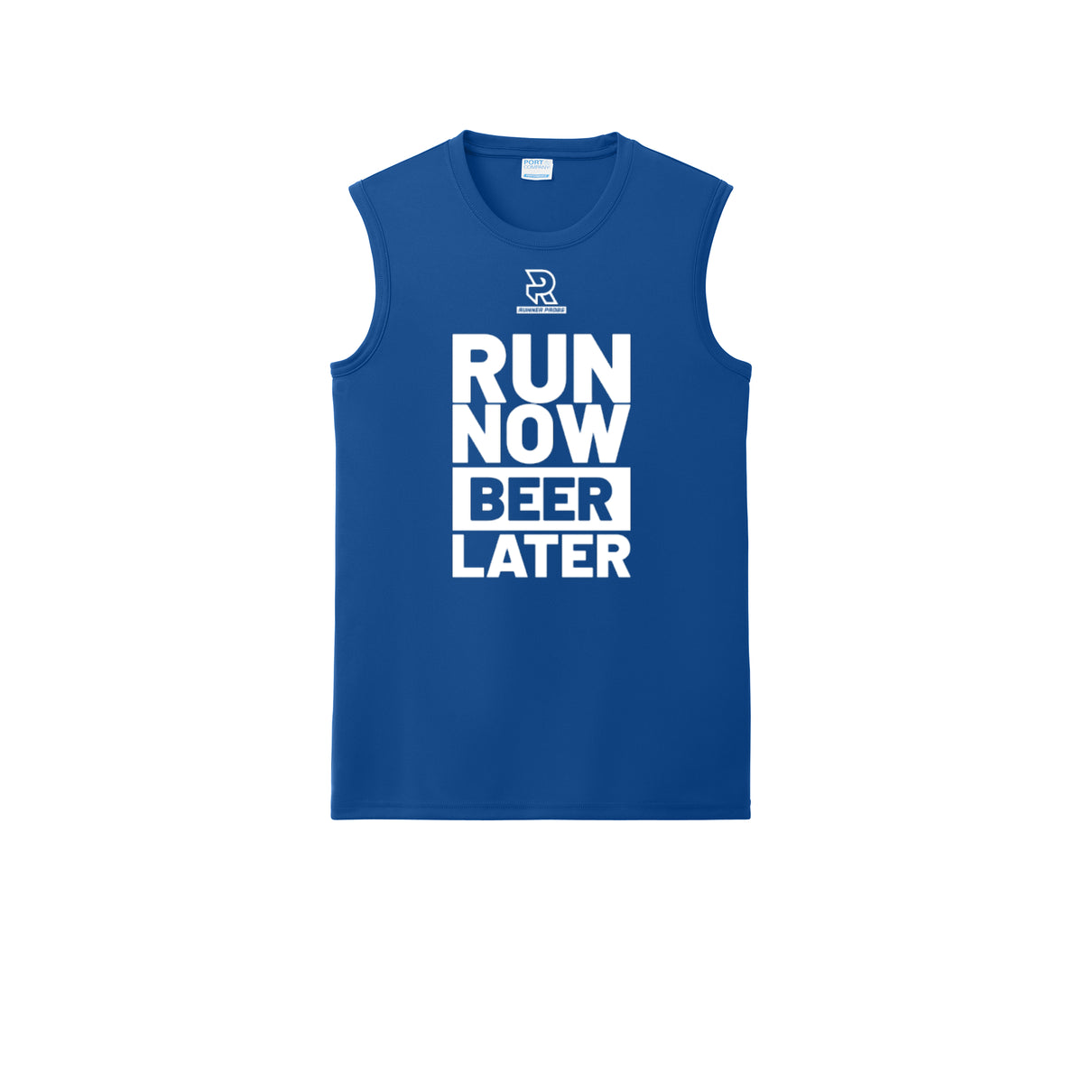 RUN NOW BEER LATER (White) - Sleeveless Performance Tee