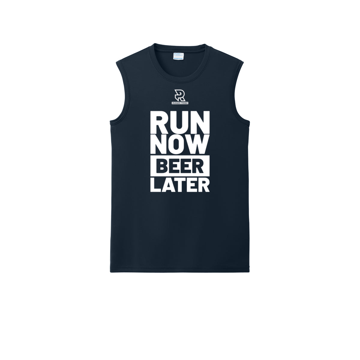 RUN NOW BEER LATER (White) - Sleeveless Performance Tee