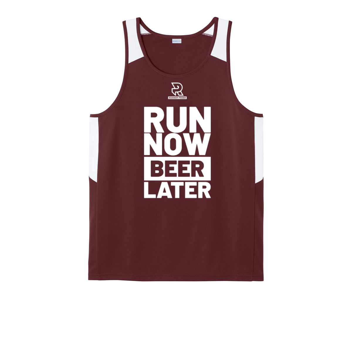 RUN NOW BEER LATER (White) - Mens Club Track Tank