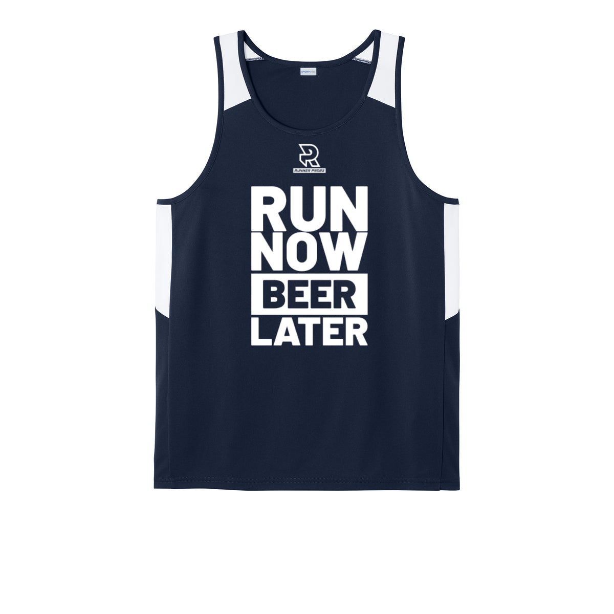 RUN NOW BEER LATER (White) - Mens Club Track Tank