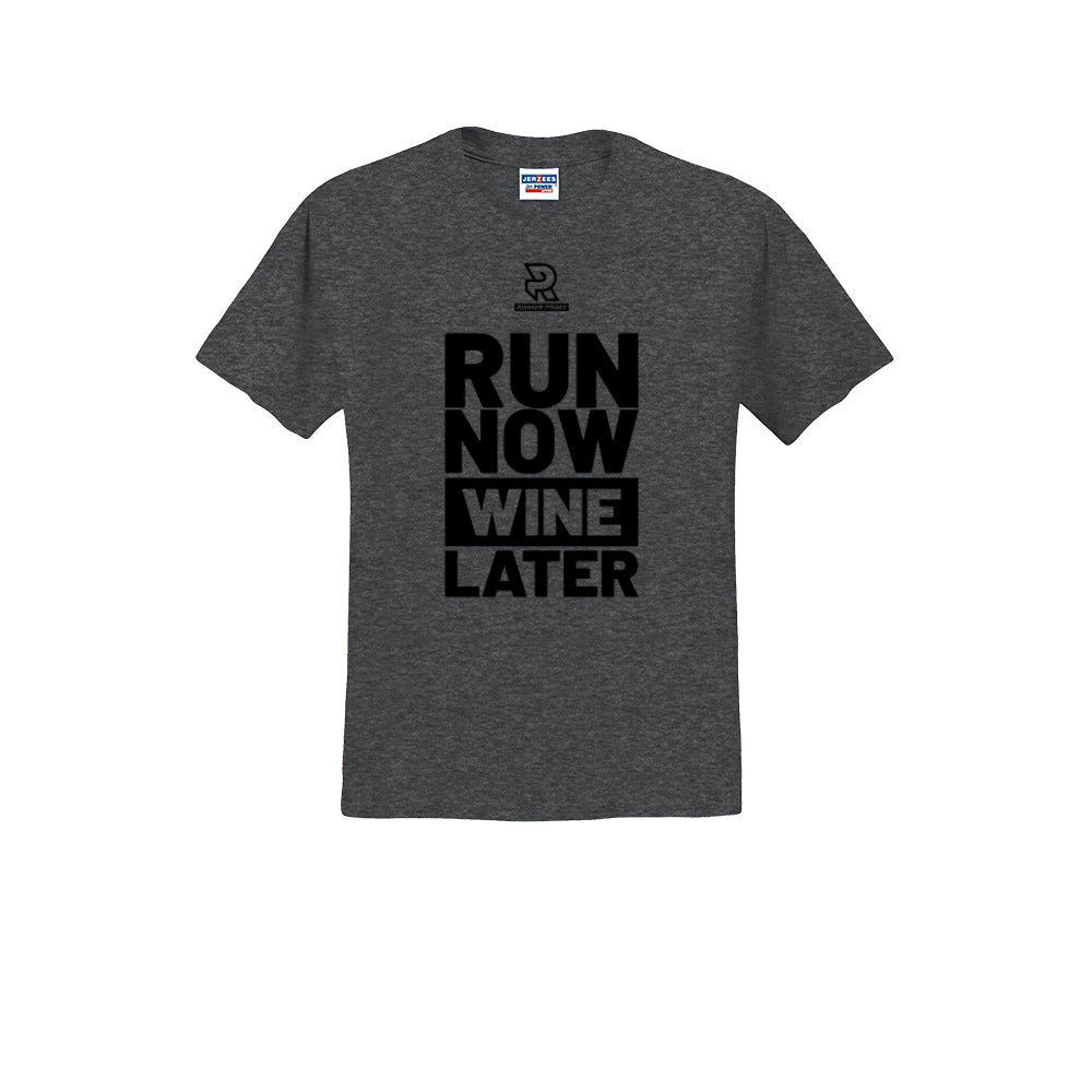 RUN NOW WINE LATER (Black) - Short Sleeve Cotton Tee
