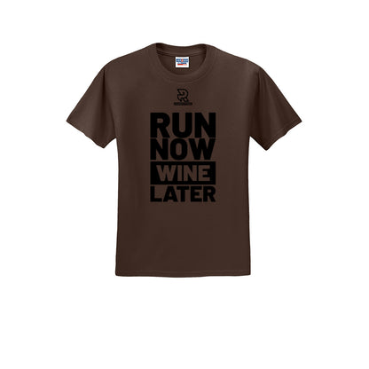 RUN NOW WINE LATER (Black) - Short Sleeve Cotton Tee