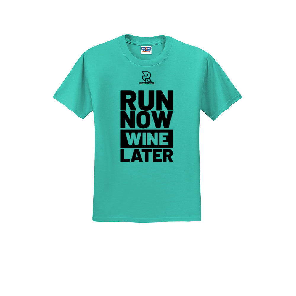 RUN NOW WINE LATER (Black) - Short Sleeve Cotton Tee