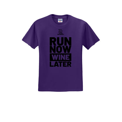 RUN NOW WINE LATER (Black) - Short Sleeve Cotton Tee
