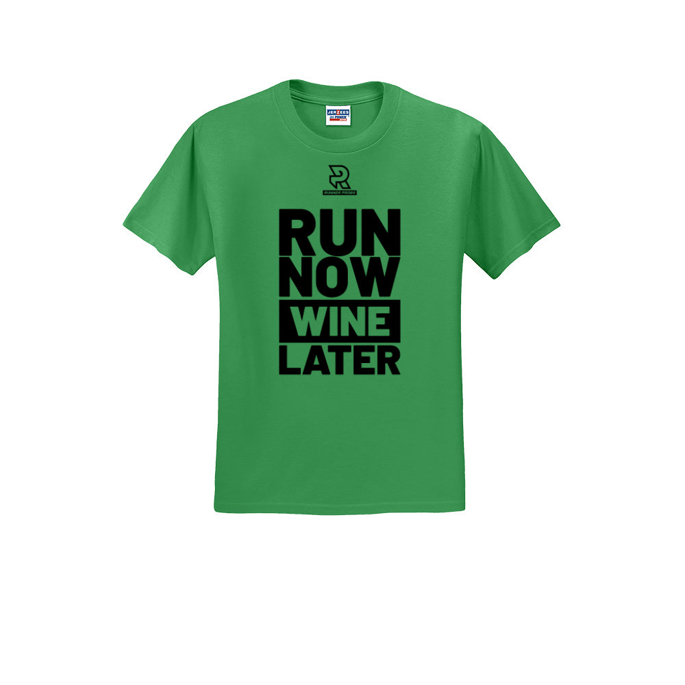 RUN NOW WINE LATER (Black) - Short Sleeve Cotton Tee