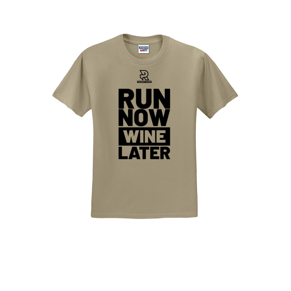 RUN NOW WINE LATER (Black) - Short Sleeve Cotton Tee