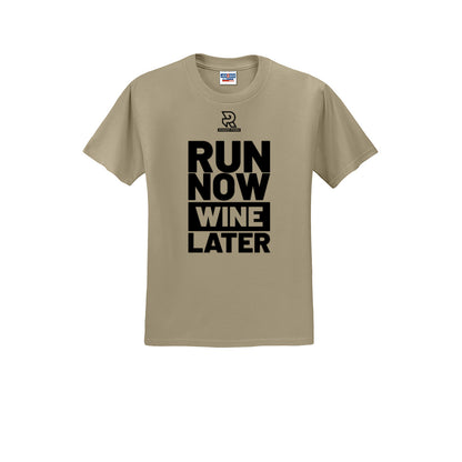 RUN NOW WINE LATER (Black) - Short Sleeve Cotton Tee