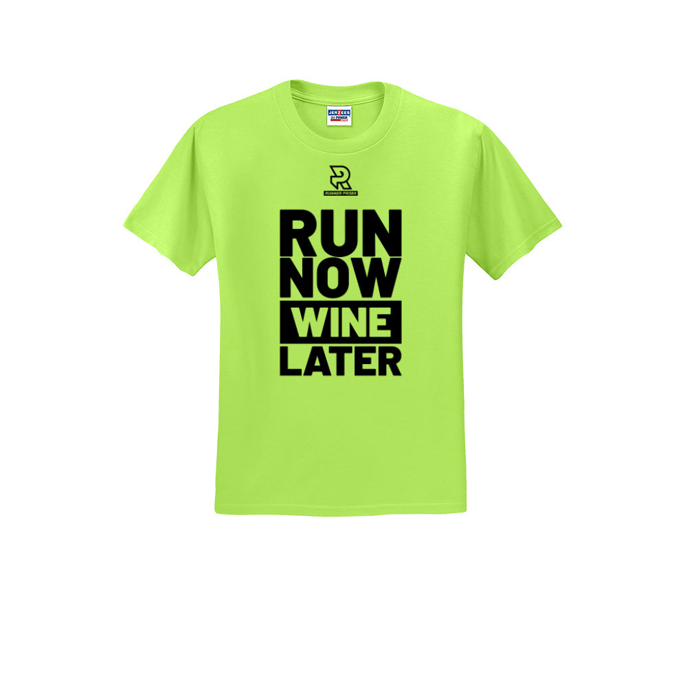 RUN NOW WINE LATER (Black) - Short Sleeve Cotton Tee