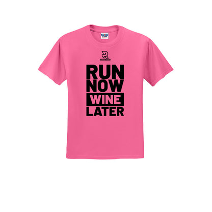 RUN NOW WINE LATER (Black) - Short Sleeve Cotton Tee