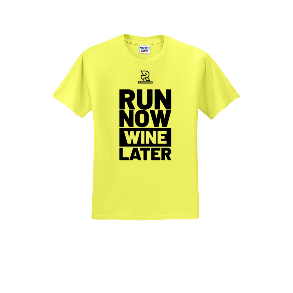 RUN NOW WINE LATER (Black) - Short Sleeve Cotton Tee