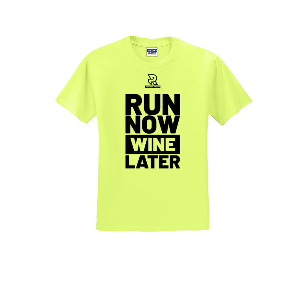 RUN NOW WINE LATER (Black) - Short Sleeve Cotton Tee