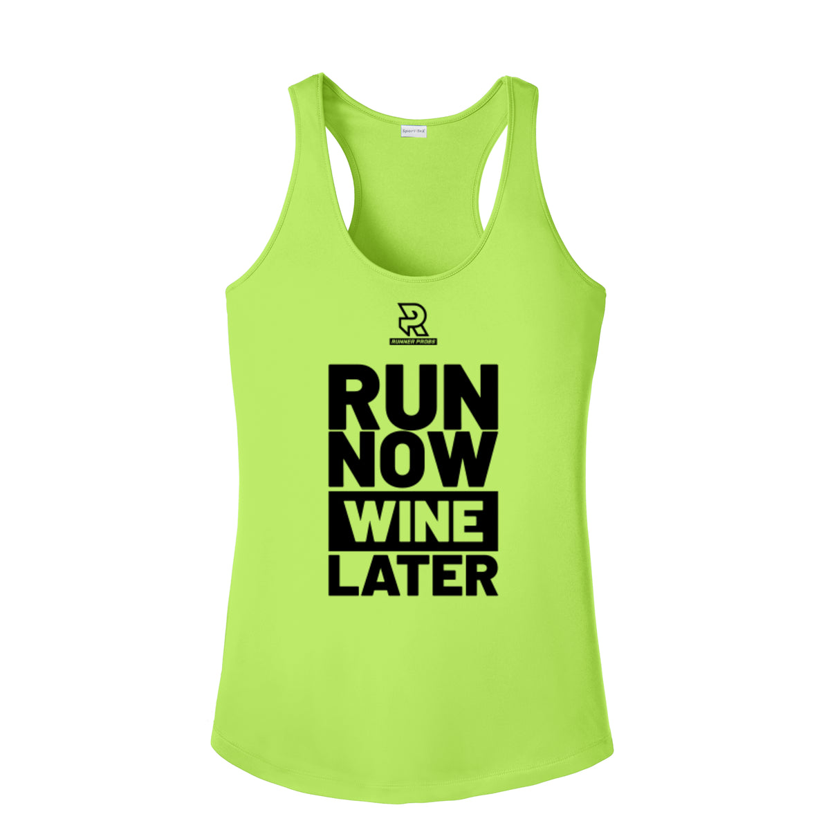 RUN NOW WINE LATER (Black) - Womens Competitor Racerback Tank
