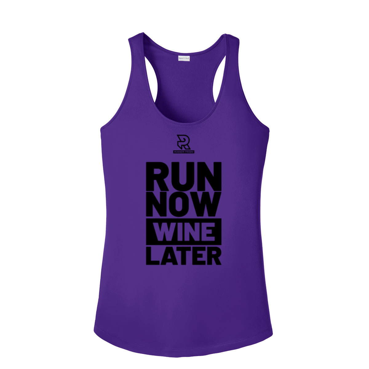 RUN NOW WINE LATER (Black) - Womens Competitor Racerback Tank