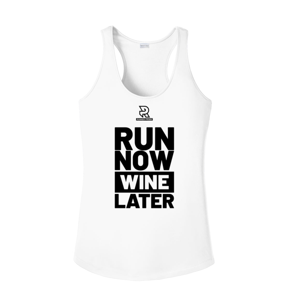 RUN NOW WINE LATER (Black) - Womens Competitor Racerback Tank
