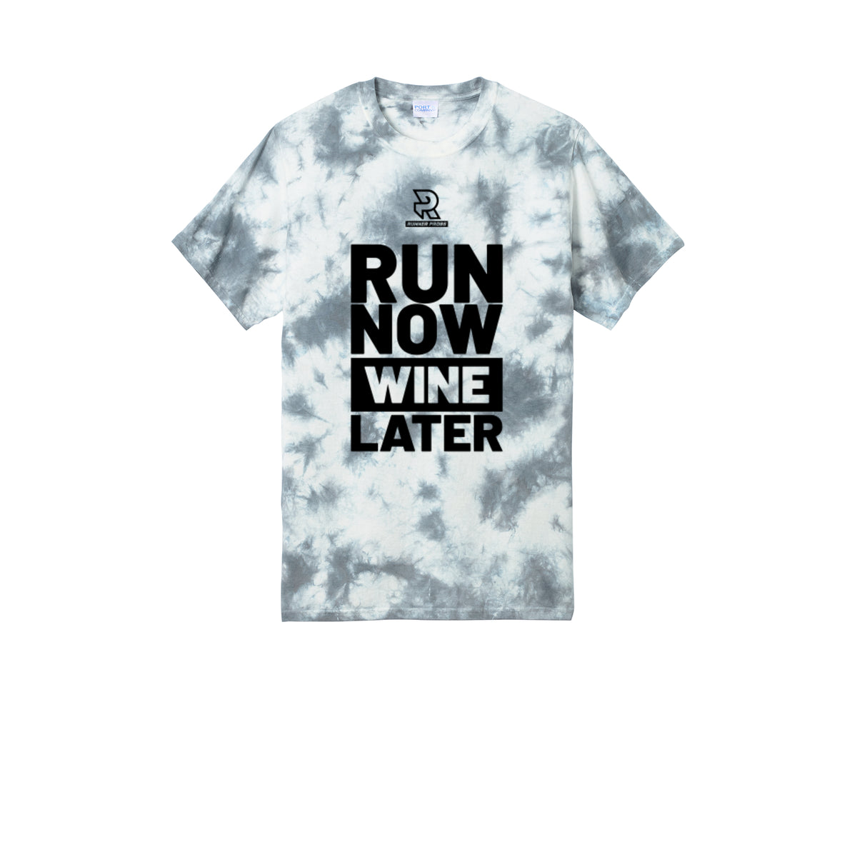 RUN NOW WINE LATER (Black) - Short Sleeve Tie Dye Cotton Tee
