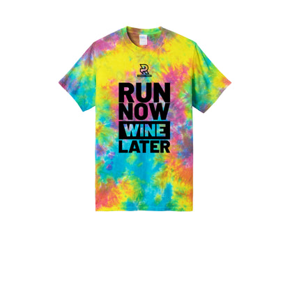 RUN NOW WINE LATER (Black) - Short Sleeve Tie Dye Cotton Tee