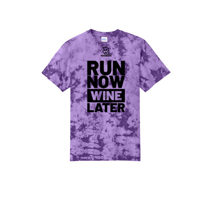 RUN NOW WINE LATER (Black) - Short Sleeve Tie Dye Cotton Tee