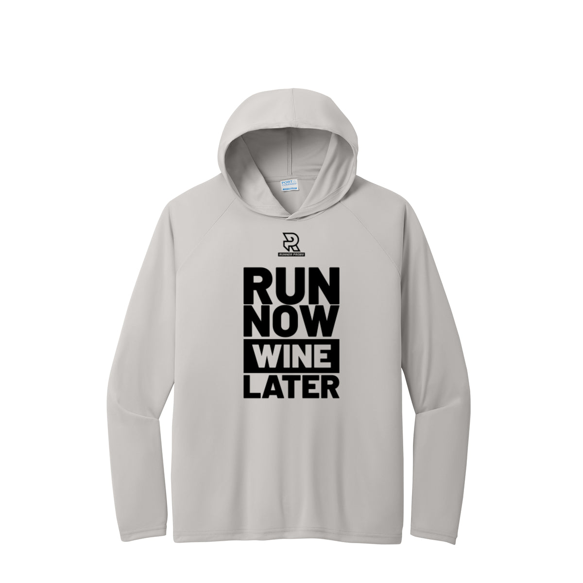 RUN NOW WINE LATER (Black) - Long Sleeve Hooded Performance Tee