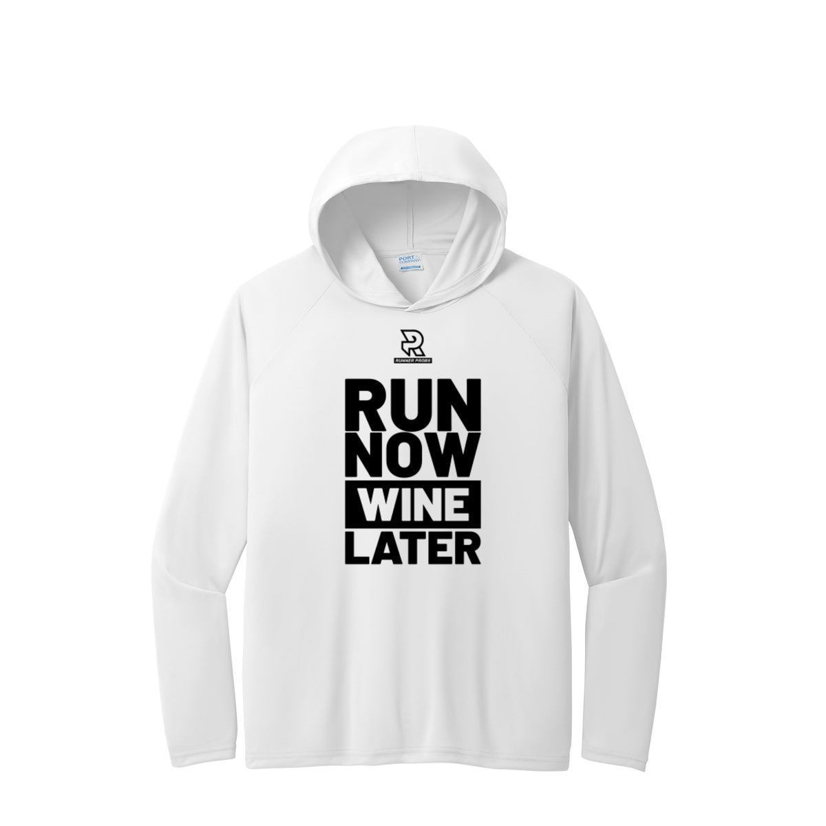 RUN NOW WINE LATER (Black) - Long Sleeve Hooded Performance Tee