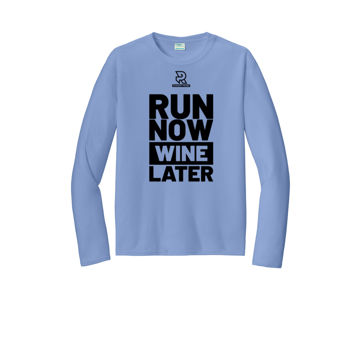 RUN NOW WINE LATER (Black) - Long Sleeve Performance Tee
