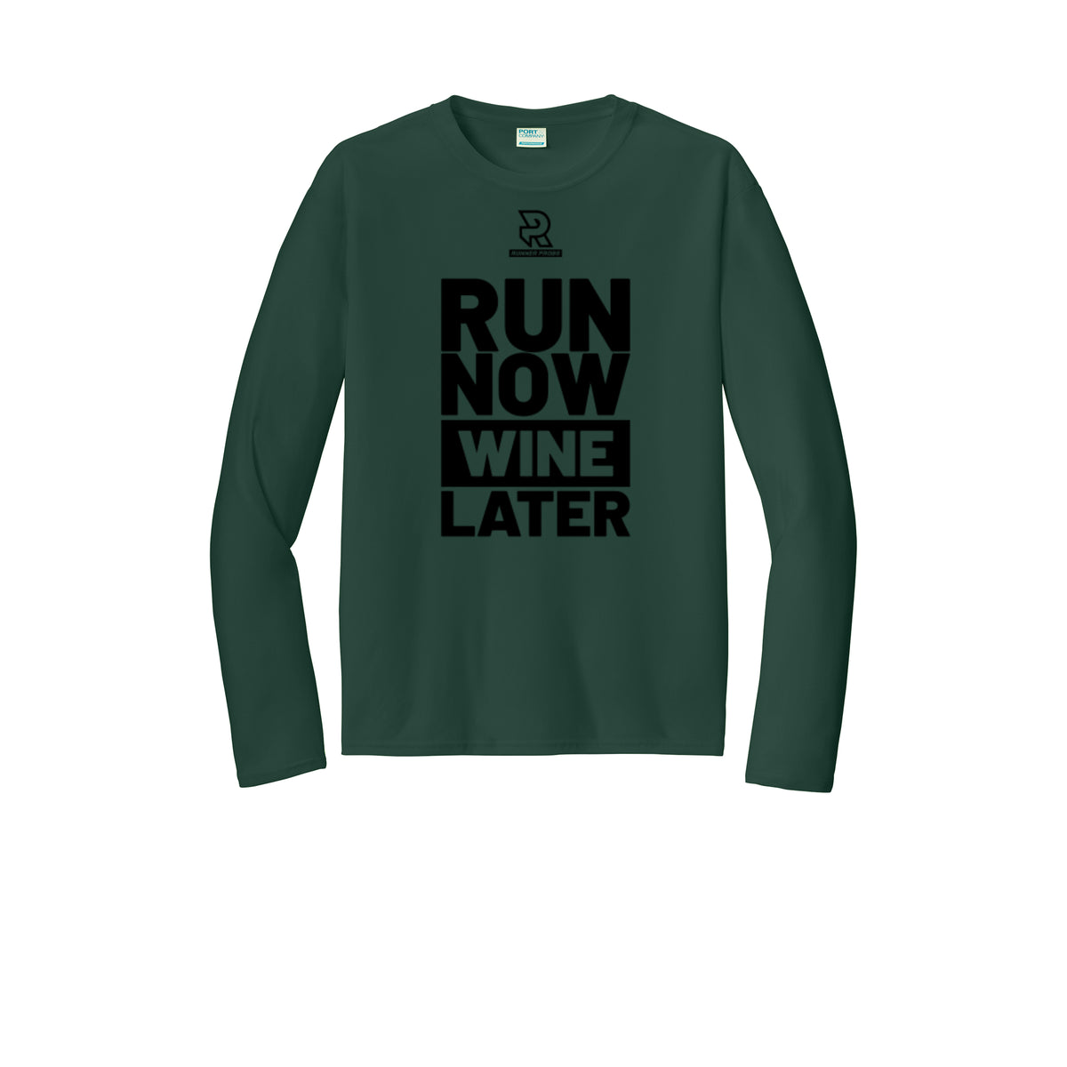 RUN NOW WINE LATER (Black) - Long Sleeve Performance Tee