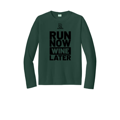 RUN NOW WINE LATER (Black) - Long Sleeve Performance Tee