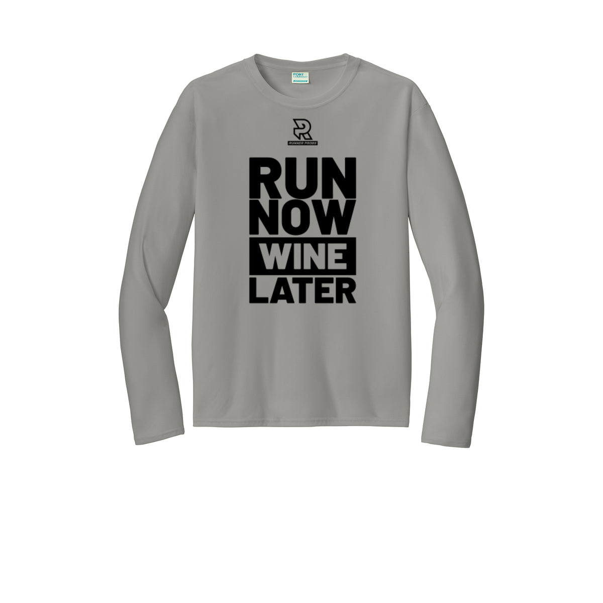 RUN NOW WINE LATER (Black) - Long Sleeve Performance Tee