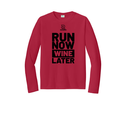 RUN NOW WINE LATER (Black) - Long Sleeve Performance Tee