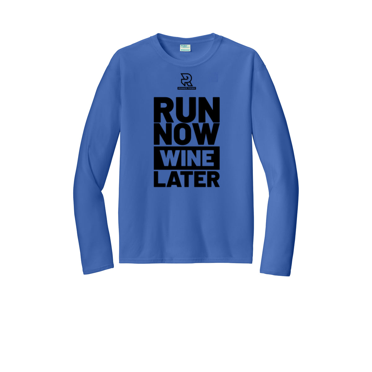 RUN NOW WINE LATER (Black) - Long Sleeve Performance Tee