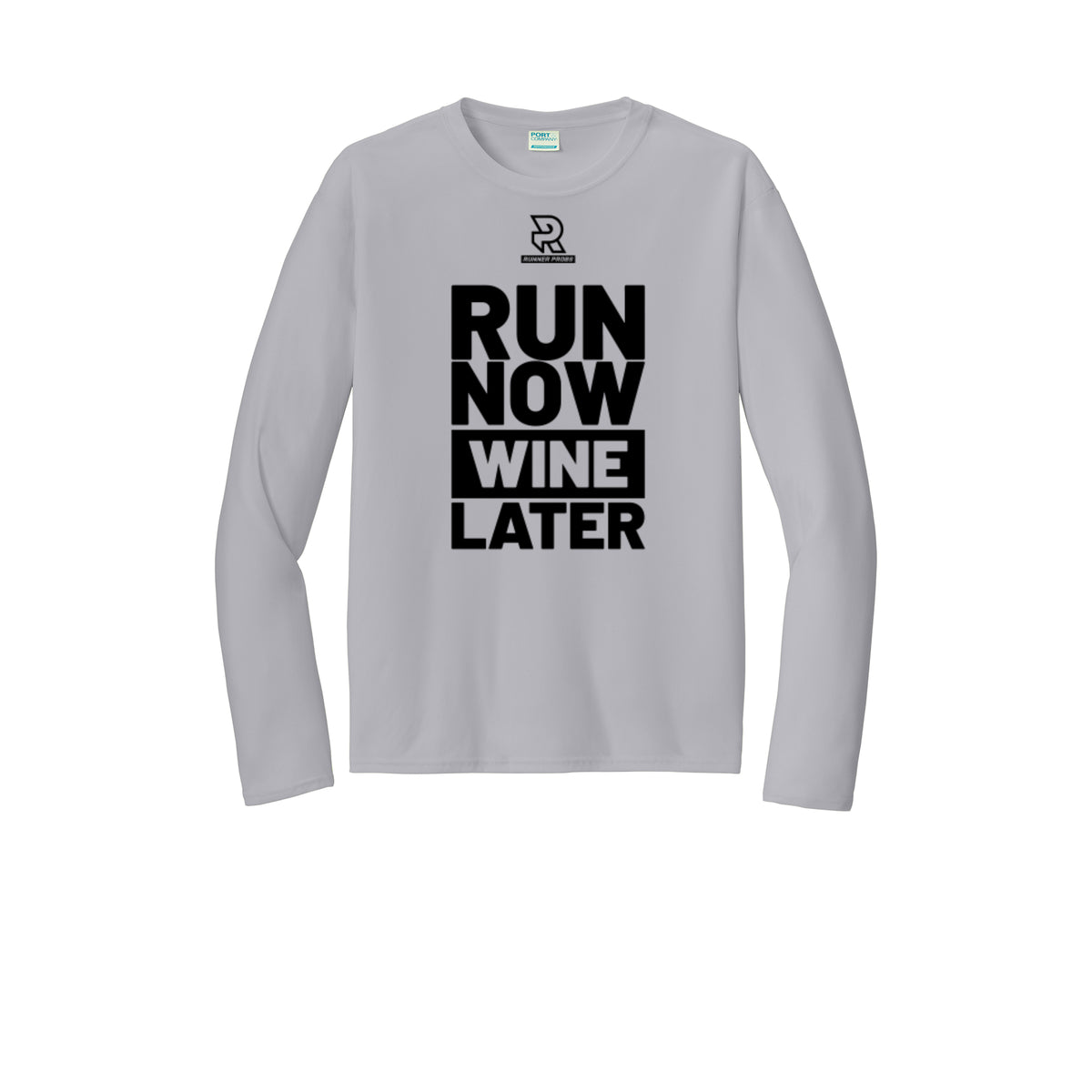 RUN NOW WINE LATER (Black) - Long Sleeve Performance Tee
