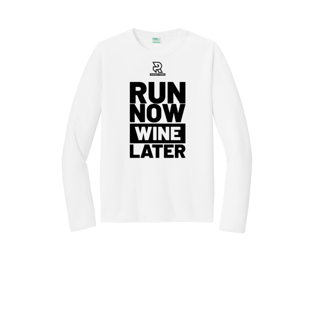 RUN NOW WINE LATER (Black) - Long Sleeve Performance Tee