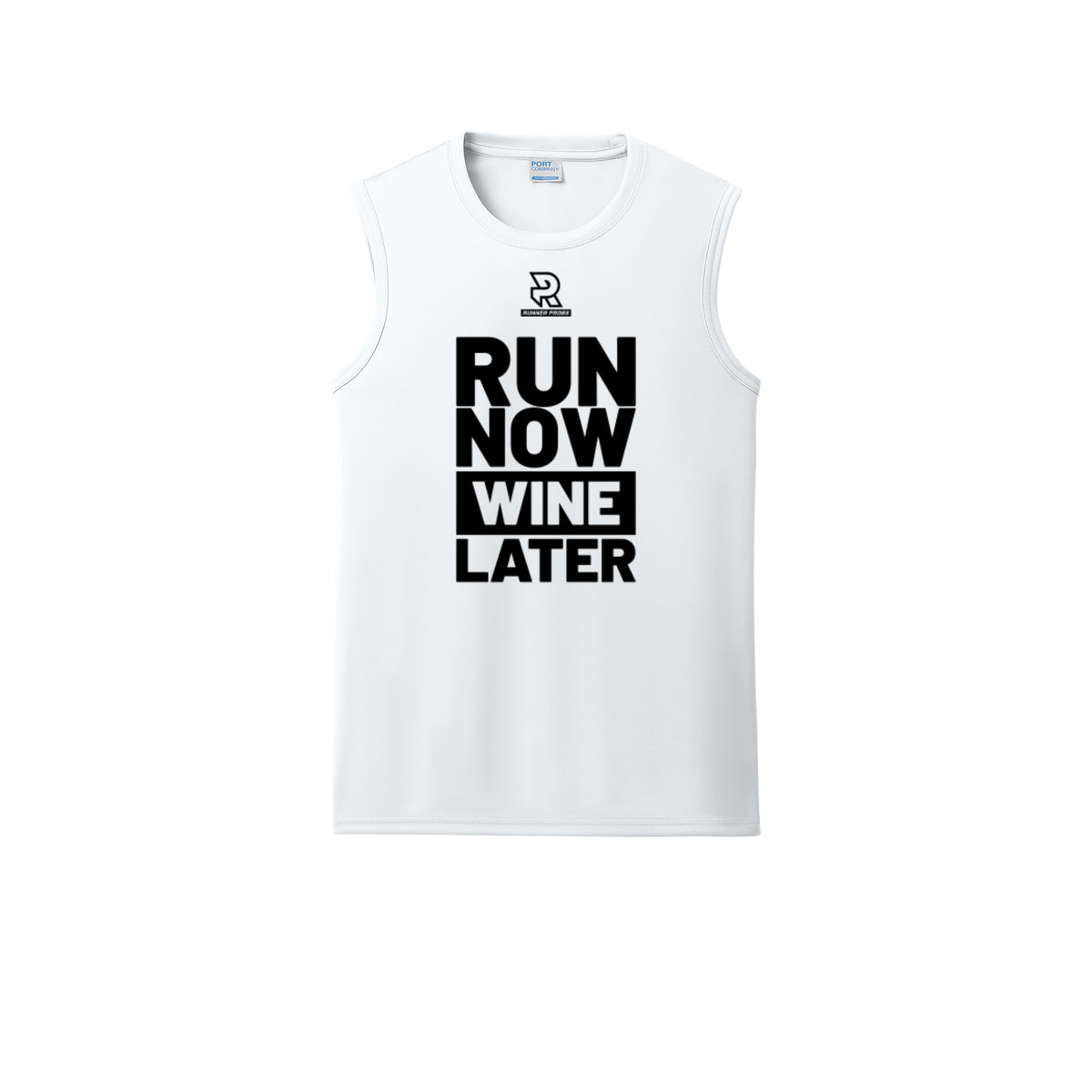 RUN NOW WINE LATER (Black) - Sleeveless Performance Tee