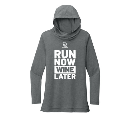 RUN NOW WINE LATER (White) - Womens Tri-Blend Long Sleeve Hoodie