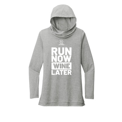 RUN NOW WINE LATER (White) - Womens Tri-Blend Long Sleeve Hoodie