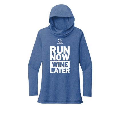 RUN NOW WINE LATER (White) - Womens Tri-Blend Long Sleeve Hoodie