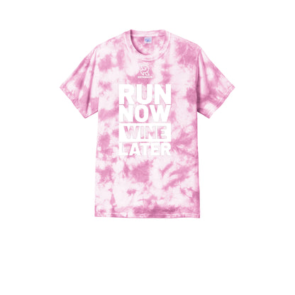RUN NOW WINE LATER (White) - Short Sleeve Tie Dye Cotton Tee