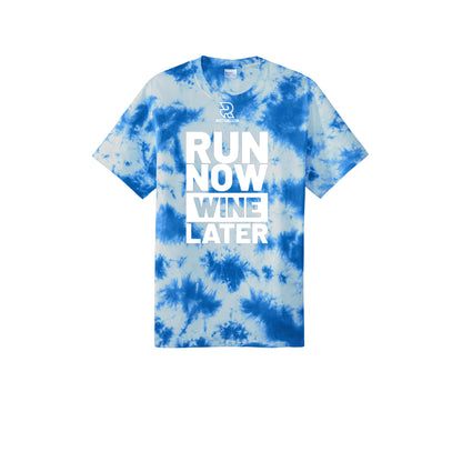 RUN NOW WINE LATER (White) - Short Sleeve Tie Dye Cotton Tee