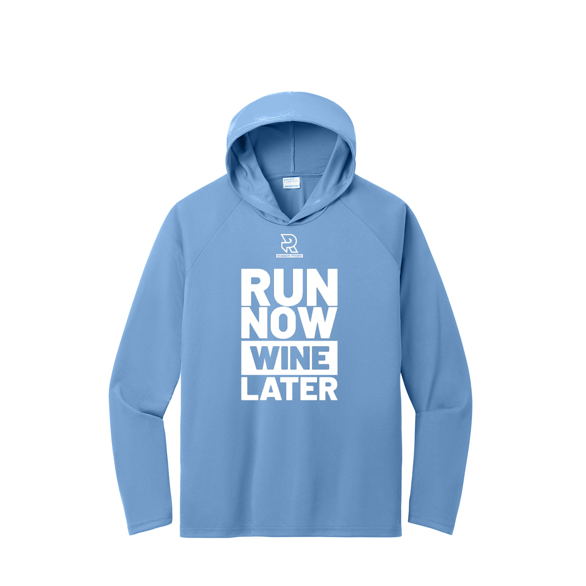 RUN NOW WINE LATER (White) - Long Sleeve Hooded Performance Tee