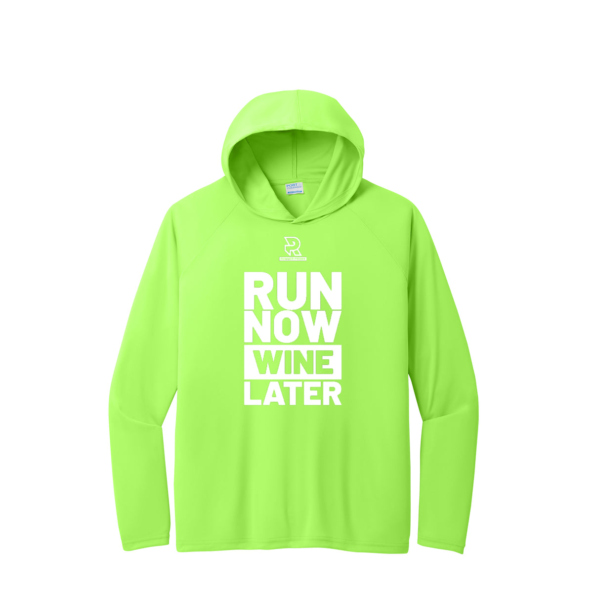 RUN NOW WINE LATER (White) - Long Sleeve Hooded Performance Tee