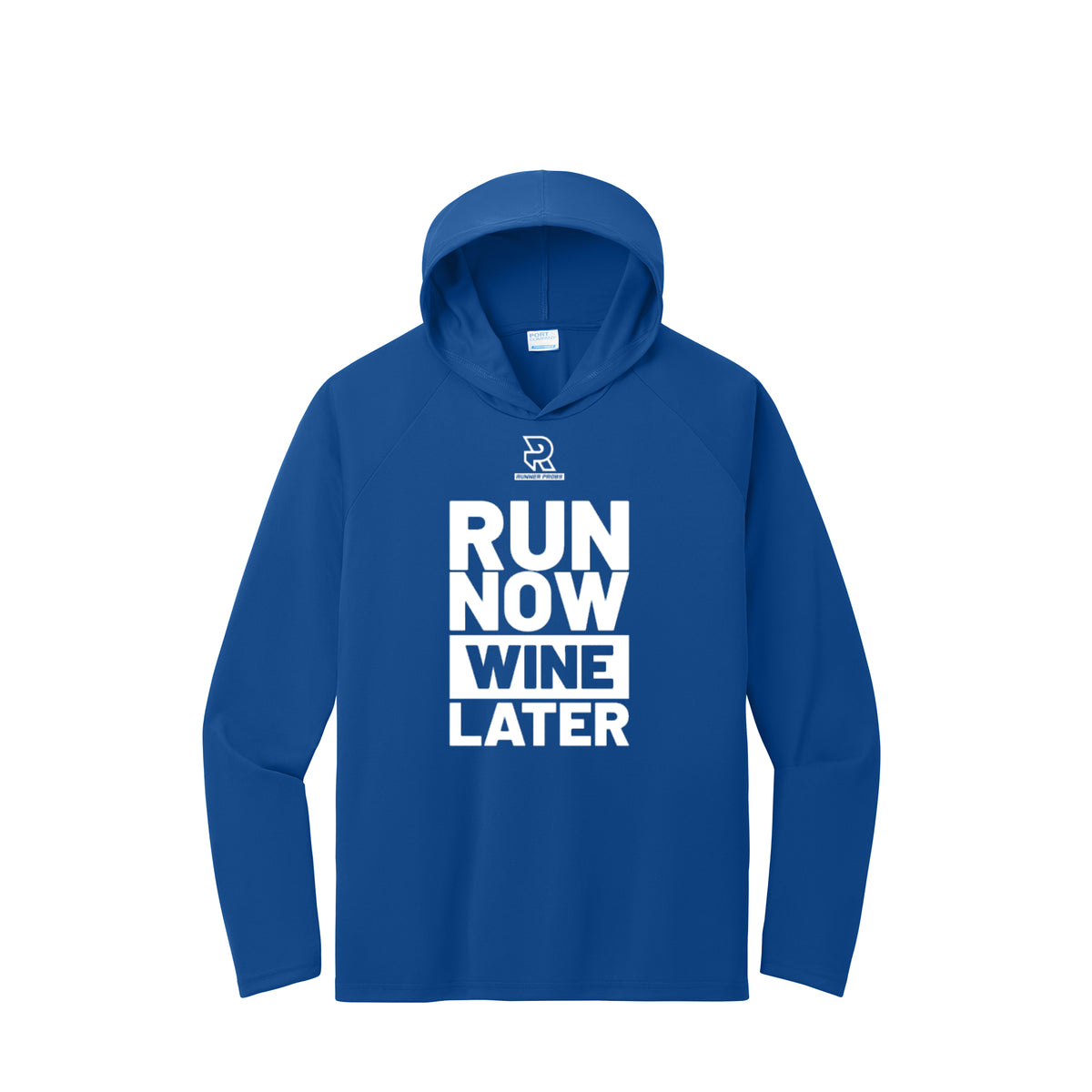 RUN NOW WINE LATER (White) - Long Sleeve Hooded Performance Tee