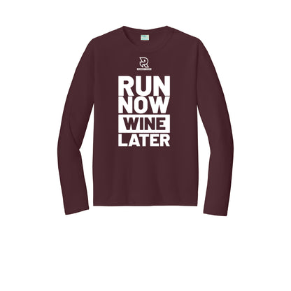 RUN NOW WINE LATER (White) - Long Sleeve Performance Tee